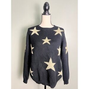 Care of You M/L Black & Gold Star Crewneck Sparkle Knit Sweater Long Sleeve